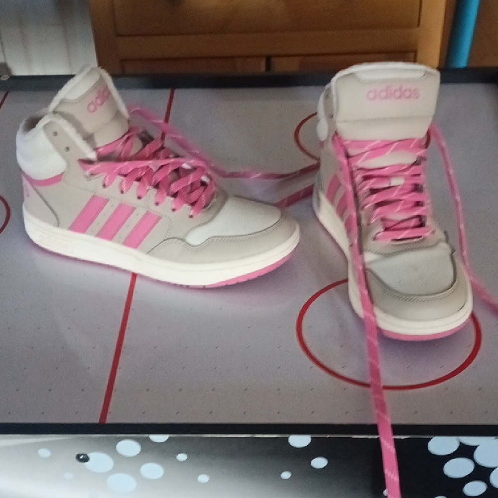 Adidas Women's Pink and Gray High-Top Sneakers